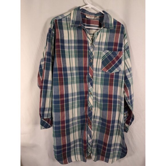 Jenny Buchanan Intimates Plaid Cotton Nightshirt Size L Red/Green/Blue - Picture 1 of 5